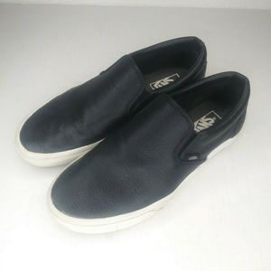 Vans Men's Classic Slip On Leather Shoes Black Sz 8.5
